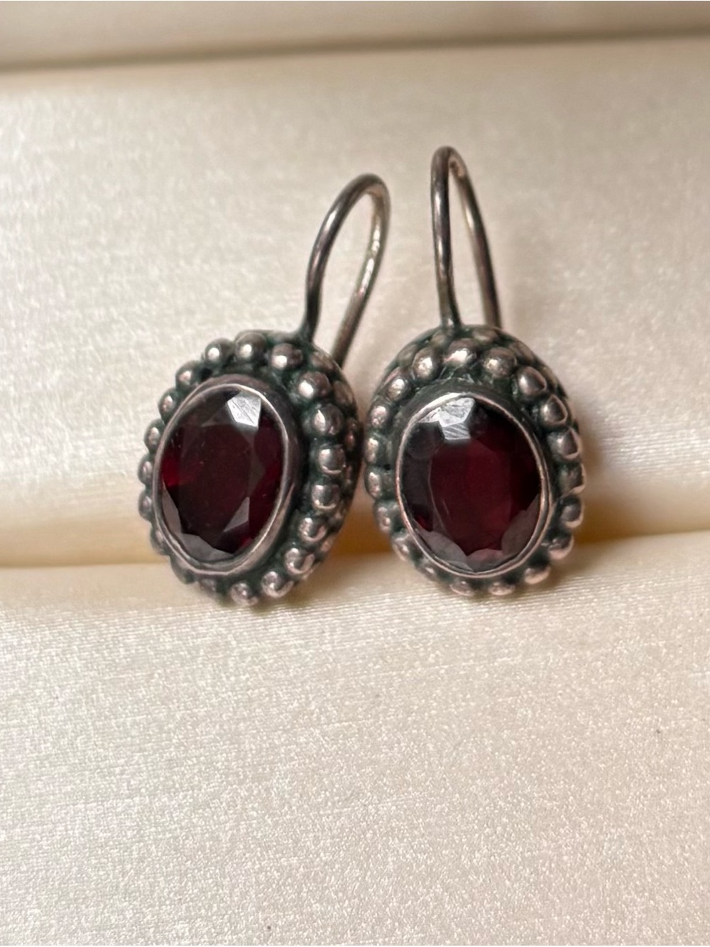 Sterling Silver Garnet Drop Earrings - Deep Red